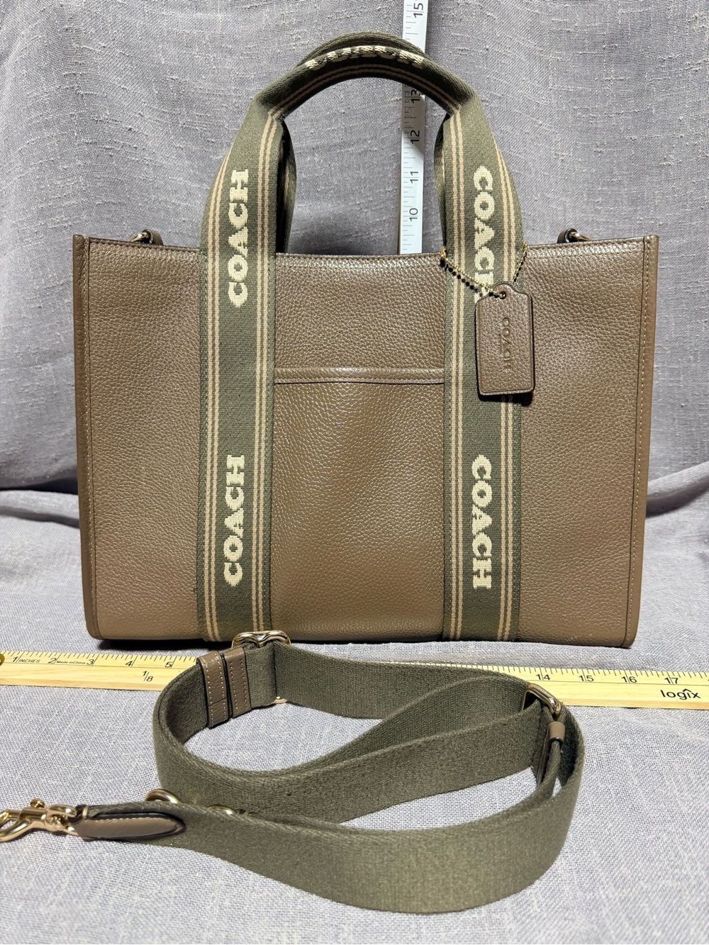 Coach Brown Leather Canvas-Trim Tote with Removable Strap